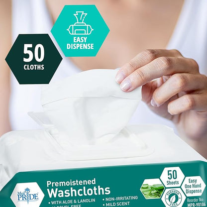 MED PRIDE 600 Count 8 X12 in Premoistened Disposable Wet Washcloths for Adults with Aloe & Lanolin Personal Cleansing Skincare Makeup Removal Travel
