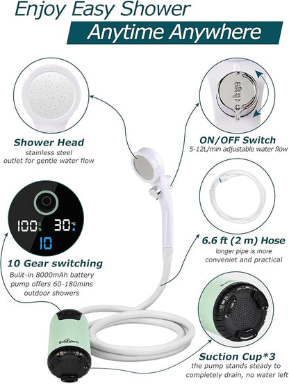 innhom Portable Camping Shower, 6000mAh Rechargeable Camp Shower Pump with LED Display, 2 Mode Electric Portable Shower for Camping, Hiking, Travelling, Washing