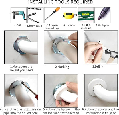 Non-Slip handrails, Stainless Steel Shower Safety Handles, Suitable for bathrooms, Elderly, Handicapped, Handicapped, and Pregnant Women (White, 23.6 1.4in)