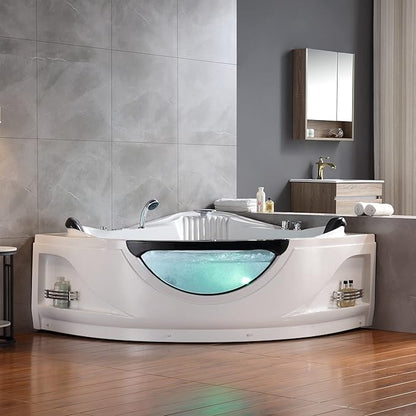 Empava 2 Person Whirlpool Bathtub,Corner Jetted Bathtub with Heater,Corner Jetted Tub with Light,Spa Bath tub with 10 Jets,Hydro Massage Tub with Chromatherapy,ETL Certified