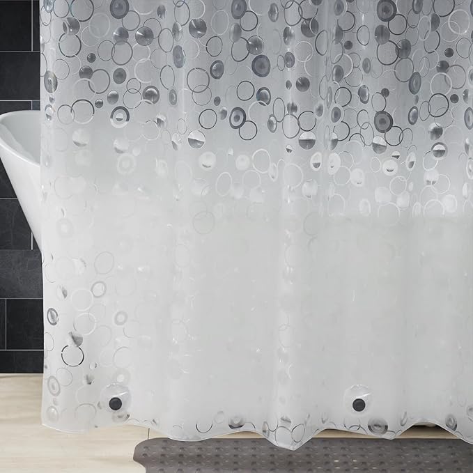 AooHome Plastic Small Shower Curtain Liner - EVA 3D Circle Pattern Design Bathroom Shower Curtain with Hooks, Bottom Magnets, 10G Heavy Duty, Water Repellent, Semi Transparent, 48x72 Inch