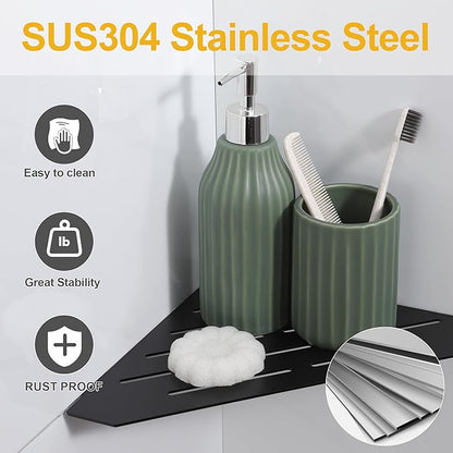 Recessed Corner Shower Shelf, 10" SUS304 Stainless Steel, Heavy Duty Shower Shelf, Grout in Bathroom Shelves for Tile Walls (1 Pack, Rectangle-Matte Black)