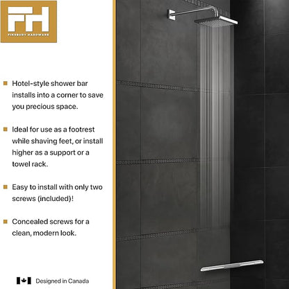 Shower Foot Rest, Corner Shower Bar for Shaving Legs, Wall Mounted Hotel Shower Foot Ledge, Brass Bar Bathroom Foot Step (Satin Nickel)