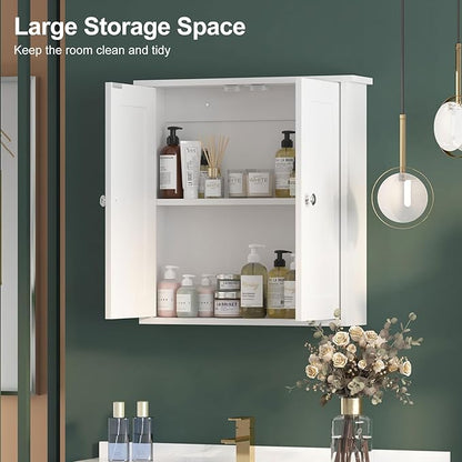 22x23 Bathroom Wall Cabinet,Medicine Cabinet for Bathroom Cabinet Wall Mounted,Over The Toilet Storage Cabinet with 2 Door,Surface Mount Medicine Cabinet for Laundry Room/Restroom,White