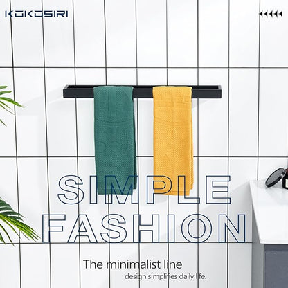 KOKOSIRI Towel Holder Matte Black Bath Towel Bars 24-Inch Kitchen Rack Stainless Steel for Bathroom Hardware Wall Mounted, 2 Pack B4008BK-L24-P2