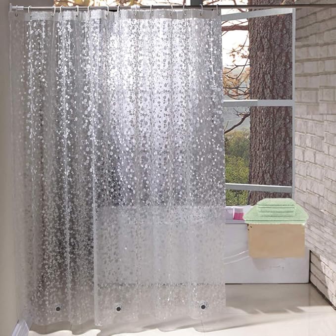 EurCross 72 x 96 inch Extra Long Shower Curtain Liner with 3D Pebble Design, 11G EVA Heavy Duty Plastic Clear Shower Liner Curtains for Bathroom with 5 Magnets