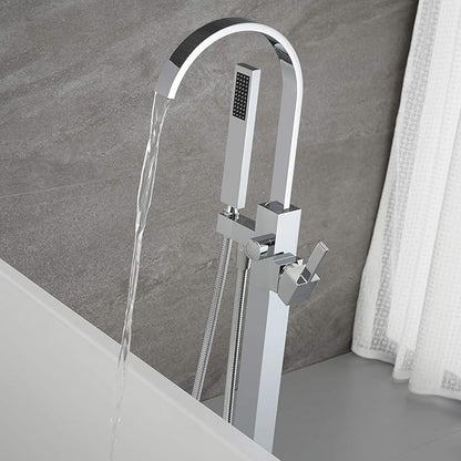 Freestanding Tub Filler Bathtub Faucet Chrome Floor Mounted Faucets with Hand Shower