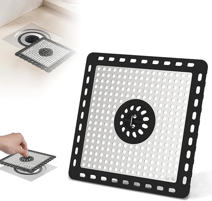 Hibbent Upgraded Shower Drain Hair Catcher, Shower Drain Cover for Bathroom Floor 6" Drain, Anti-Clogging Bathtub Drain Strainer, Stainless Steel Kitchen Sink Drain Strainer with Handle, Black
