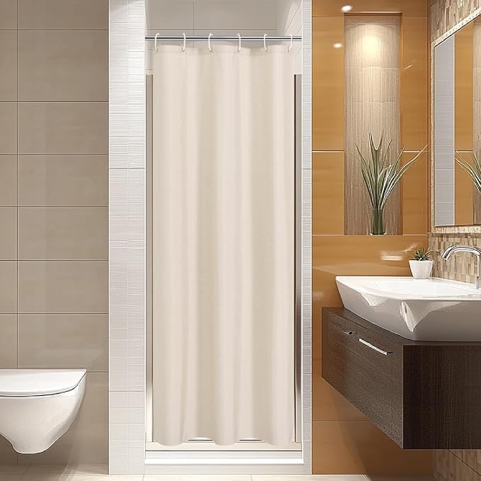 2-in-1 stall Fabric Shower Curtain or Liner,Breathable TPU & Washable,36Wx72H Narrow Linen Textured Bathroom Shower Curtain Set with 6 Plastic Hooks,Modern,36"x72" Cream