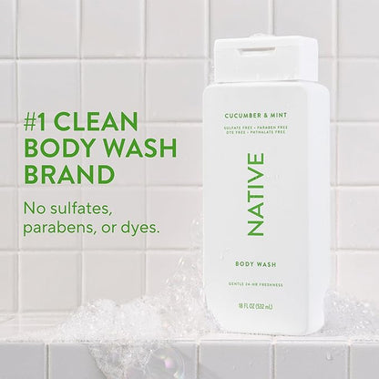 Native Body Wash Contains Naturally Derived Ingredients | For Women & Men, Sulfate, Paraben, & Dye Free Leaving Skin Soft and Hydrated | Cucumber & Mint 18 oz
