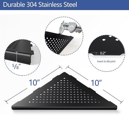 Neodrain 10 Inch Corner Matte Black Wall Shelf Set of 2, Floating Corner Shelves for Wall, 304 Stainless Steel Storage Shelves for Bathroom,No Drilling
