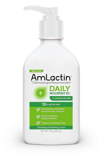 AmLactin Daily Moisturizing Lotion for Dry Skin – 7.9 oz Pump Bottle – 2-in-1 Exfoliator - Body Lotion with 12% Lactic Acid (Packaging May Vary) and vH essentials, Ph Balanced Daily Feminine Wash, Tea Tree Oil & Prebiotic, 6, Fl Oz, (Pack Of 1) 54306 C...