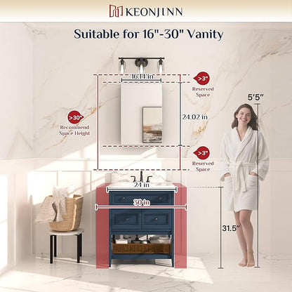 Keonjinn 16.14 x 24.01 Inch Medicine Cabinet, Bathroom Medicine Cabinet with Mirror, Lightweight Aluminum Structure, Assembly Required, in Wall or Wall Mount, Adjustable Shelves, Tempered Glass