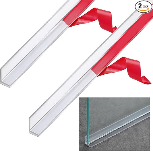 2 Pcs 1/2'' x 36'' Long Clear Vinyl L-Type Seal Strip with Pre-Applied Self Adhesive Threshold Water Dam Barrier Bathroom Glass Shower Door Seal Strip for Gap Frameless Shower Door