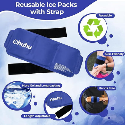 Ice Pack Wrap for Injuries: Ohuhu 2 Pack Reusable Ice Packs with Wrap Hot Cold Therapy Gel Ice Pack Adjustable Flexible for Shoulders Wrists Knee Back Neck Legs Hip Aches Injury Pain Relief