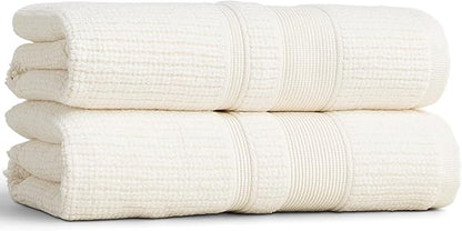 Preston Lane Douro Hand Towel Set – 2 Pack Luxury Cotton Towels, Ultra Soft & Absorbent, Quick-Dry Spa-Quality Bathroom Towels, Made in Portugal, Alabaster