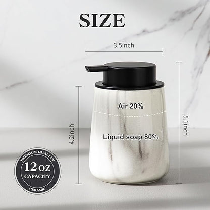 Enra Ceramic Foaming Soap Dispenser,12 oz Marble Foam soap Dispenser Bathroom Refillable Hand Soap Dispenser for Bathroom Kitchen with Easy-to-Press Pump(Marble Foam Type)