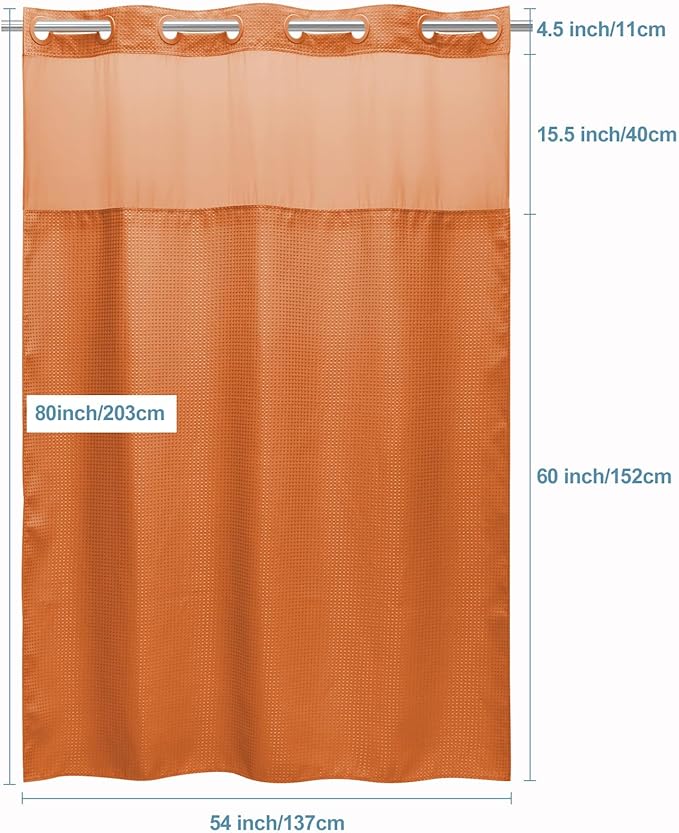 Burnt Orange Stall No Hook Shower Curtain with Snap in Liner,230GSM Waffle Weave Shower Curtains for Bathroom,54W x 80H