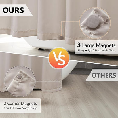 Waterproof Fabric Long Shower Curtain Liner with 3 Extra-Large Magnets, 72 x 78 inch Extra Long Khaki Cloth Shower Liner Machine Washable, Hotel Quality Lightweight Shower Curtain for Bathroom