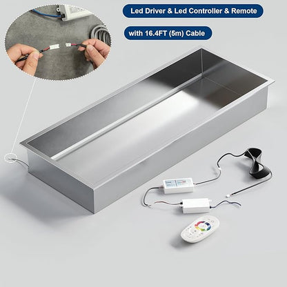 30X12 RGB Shower Niche, Brushed Nickel Stainless Steel LED Recessed Storage, No Tile Needed Wall Niche for Bathroom Storage Over Mount Installation