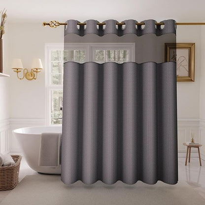 Inhousolu Long No Hook Shower Curtain with Snap in Fabric Liner Set Waffle Weave 230GSM Weighted Hem, Waterproof & Washable Bathroom Curtain Spa Luxury with Mesh Top Window 72"W x 78"L Graphite Grey