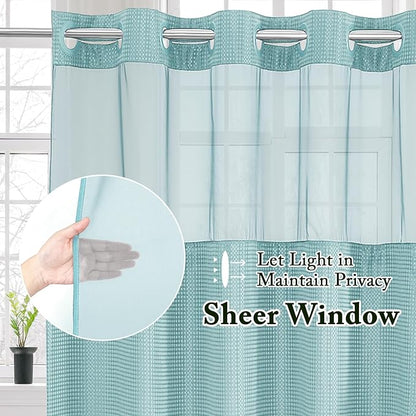Gibelle Extra Long Shower Curtain 72x86, Waffle Weave Bathroom Shower Curtain with Snap-in Fabric Liner Set, No Hooks Needed, Hotel Style with Mesh Top Window, Teal