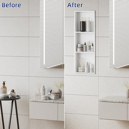 No Tile Needed Shower Niche - 304 Stainless Steel Niche Shower with 3- Tier Shelves Recessed Wall Niches for Bathroom Storage (White, 36 X 12 X 4.13 Inches, 3)