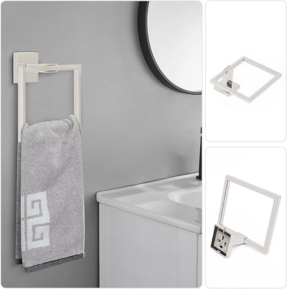 NearMoon 5 Pieces Bathroom Hardware Set 304 Stainless Steel - Square Towel Rack Set Include 16" Towel Rod + Towel Ring + Toilet Paper Holder + 2 Robe Towel Hooks Bathroom Accessories (Chrome Finish)