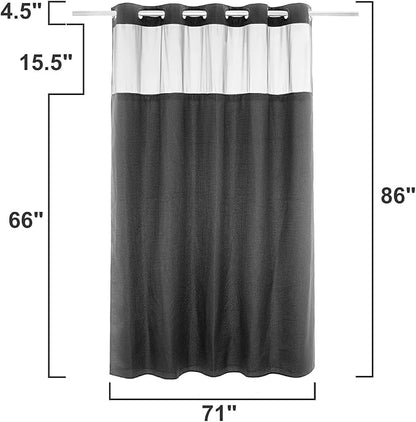 River Dream Heavyweight No Hooks Required Dotted Waffle Weave Shower Curtain with Snap in Liner -Extra Long 71W x 86H,Hotel Grade,Spa Like Bath Curtain,Graphite Grey