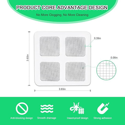 60 Pack Disposable Shower Drain Hair Catcher Mesh Stickers, Square 3.93 Inches, Suitable for Drain Strainers in Bathrooms, Bathtubs, Kitchen Sinks, Washbasins.