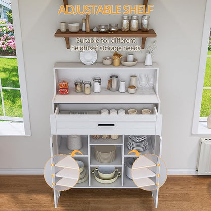 Storage Cabinet with Doors and Drawers, Kitchen Storage Cabinet with 1 Large Drawer,2 Doors,and 2 Adjustable Shelves,for Bathroom/Kitchen/Living Room/Entrance Hall (White)