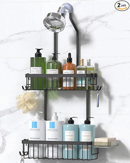 YASONIC Shower Caddy Hanging, Never Rust Shower Organizer Hanging, Aluminum Shower Racks for Inside Shower with Hooks for Razor, Bathroom Organizers and Storage with Soap Holder, Black