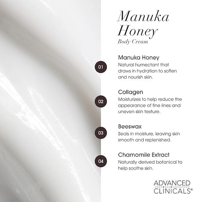 Advanced Clinicals Vitamin C Brightening Cream + Manuka Honey Body Lotion & Face Moisturizer 2pc Skincare Set For Women & Men | Body Butter Creams Help Reduce Appearance Of Dark Spots & Dry Skin, 2pc