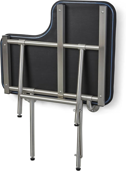32" x 22.5" Black Padded Wall Mount Folding Left-Handed Transfer Bench Shower Seat with Legs, ADA Compliant