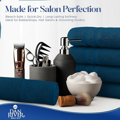 DAN RIVER 100% Cotton Salon Towels Set – 16x26 inches, Pack of 24, Highly Absorbent and Quick-Dry Towels for Hand, Salon, Spa, Beauty, Gyms and Home Hair Care, Navy