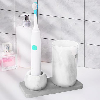 Ceramic Toothbrush Holder & Toothbrush Cup with Diatomite Tray for Bathroom, Bathroom Tumbler Cups Reusable Toothbrush Mouthwash Cup, Shower Counter Storage Organizer (Grey)