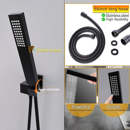 24x32 LED Dual Head Shower System 24"x32" Ceiling Mount Shower Head Thermostatic Shower System Rainfall Shower Set with 6 Inches Shower Head and 6 Body Jets High Pressure Shower Handheld