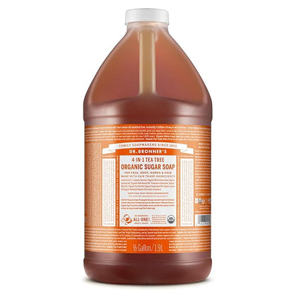 Dr. Bronner's - Organic Sugar Soap (Tea Tree, 64 Ounce) - Made with Organic Oils, Sugar and Shikakai Powder, 4-in-1 Uses: Hands, Body, Face and Hair, Cleanses, Moisturizes and Nourishes, Vegan