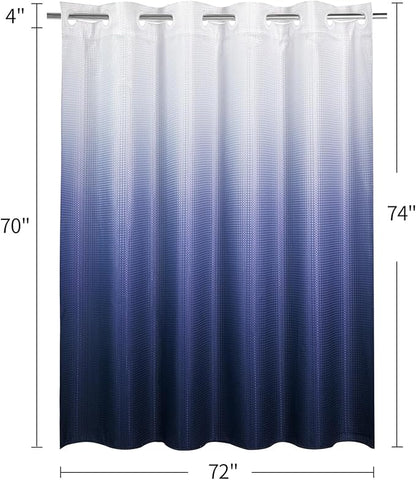 MitoVilla No Hooks Required Navy Blue Shower Curtain Liner Set, Modern Blue Ombre Waffle Weave Heavy Duty Fabric Shower Curtain with Snap-in Liner for Luxury Neutral Hotel Spa Bathroom Decor, 72 x 74