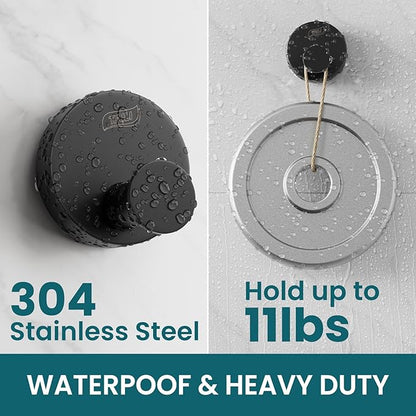 TAILI Stylish 304 Stainless Steel Bathroom Suction Hooks for Towel, Bathrobe, Loofah, No Damage Hanging Glass Shower Wall Hook, Patented Strong Suction Cup Holder, Hold Up to 11 Lbs, O-Cylinder Black