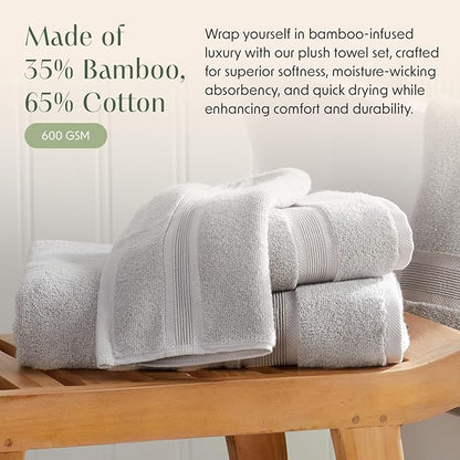 Springtree Home Luxury Bamboo Rayon Bath Towel Set of 4 | 35% Bamboo Rayon - 65% Cotton | Absorbent Quick-Dry Towels for Bathroom | Oeko-TEX Standard 100 Cotton | Grey - 4 Pack