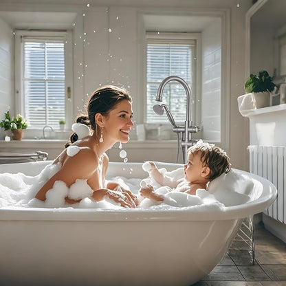 Freestanding Bathtub Faucet, Floor Mount Tub Faucet Brushed Nickel High Flow Tub Filler, Roman Tub Faucet with Antique Handheld, Swivel Gooseneck Spout Shower Mixer Taps (B2311-BN)