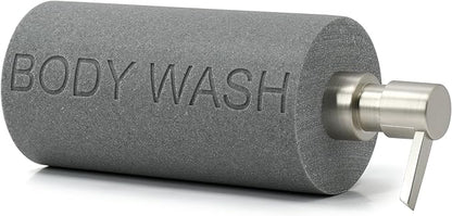 Resin Neutral Gray Sandstone Body Wash Engraved Bottle Refillable Pump Dispenser, Durable Waterproof Resin Construction for Bath, Shower - Gray Sandstone Satin Nickel Pump