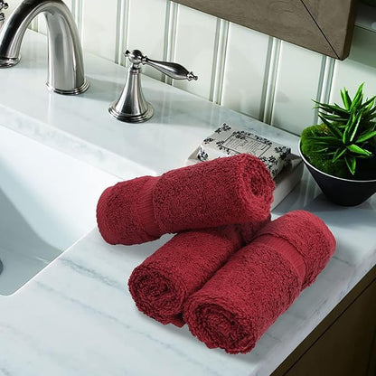Luxury Hotel & Spa Quality, 100% Turkish Cotton 700 GSM Cloth, Towel, for Body wash, Makeup & Facial Cleaning, Baby, face, Dobby Border Soft washcloths Towel Set 13" X 13", Cranberry, Set of 12