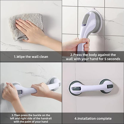 2-Pack Grab Bars for Bathtubs and Showers, 12 inch Shower Handle Suction Shower Bar, Safety Bars for Shower Chair, Bathroom Grab Bar for Senior，No Drilling Removable (Gray, 12 inch)