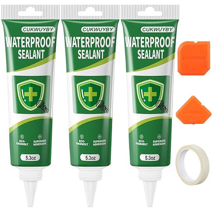 15.6 Oz Silicone Caulk (3 Pack 5.2 Oz) Squeeze Tube Waterproof Silicone Sealant for Kitchen Bathroom Stronger Adhesion White Caulk for Window Toilet Sink Caulking Sealant with Tape and Scraper