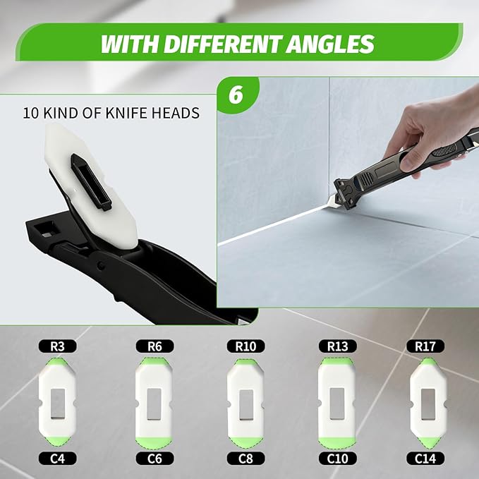 Caulking Tool 6 in 1 Sealant Finishing Tool & Grout Remover Scraper with 6 Silicone Pads, Sealant Removal and Trimming Tool with Squeegee for Bathroom, Window, Door, Kitchen