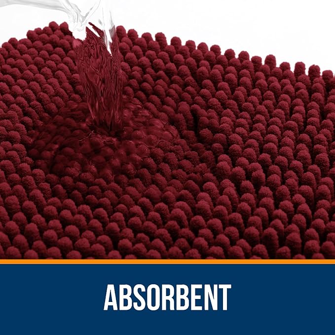 OLANLY Bathroom Rugs 70x46, Extra Soft Absorbent Chenille Bath Rugs, Rubber Backing Quick Dry, Machine Washable Bath Mats for Bathroom Floor, Tub and Shower, Home Decor Accessories, Burgundy