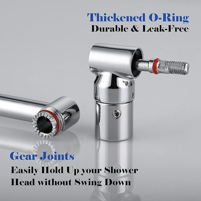 Chrome Shower Arm Extension - 13'' Adjustable Height & Range, Universal Connector, Locking Nuts