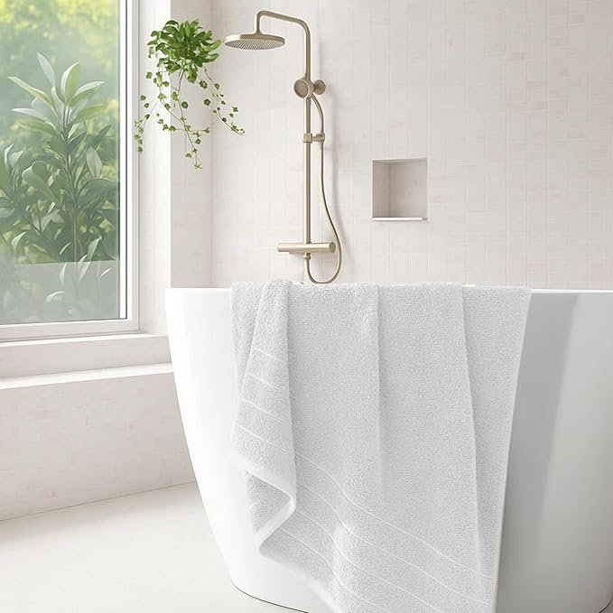 DAN River Extra Large Bath Towels Set of 4, 30 x 60 Inches - 100% Cotton Larger & Lighter Weight Towels for Bathroom - Quicker to Dry, Super Soft & Highly Absorbent Towels for Home, White
